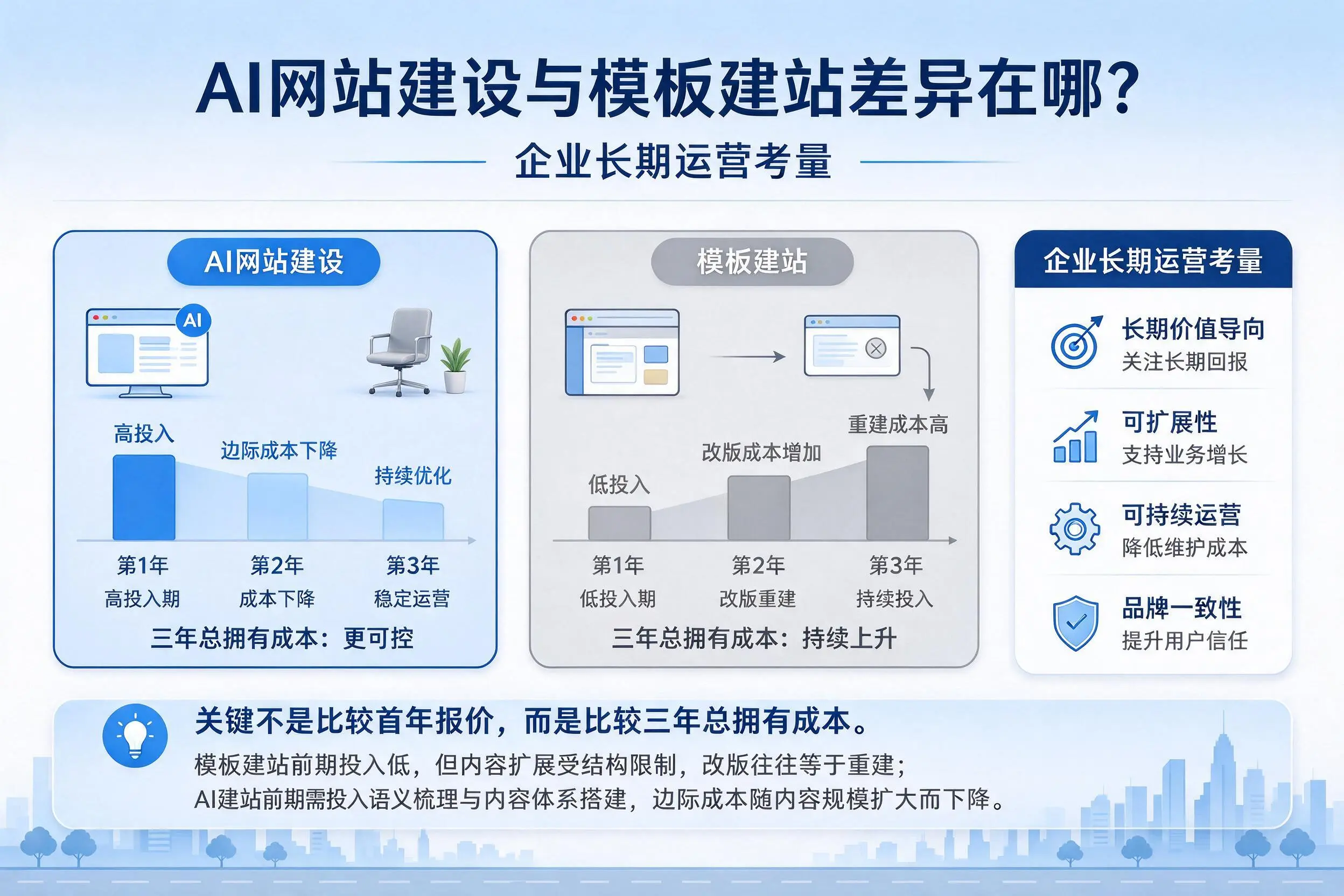 AI网站建设与模板建站差异在哪？宜春企业长期运营考量